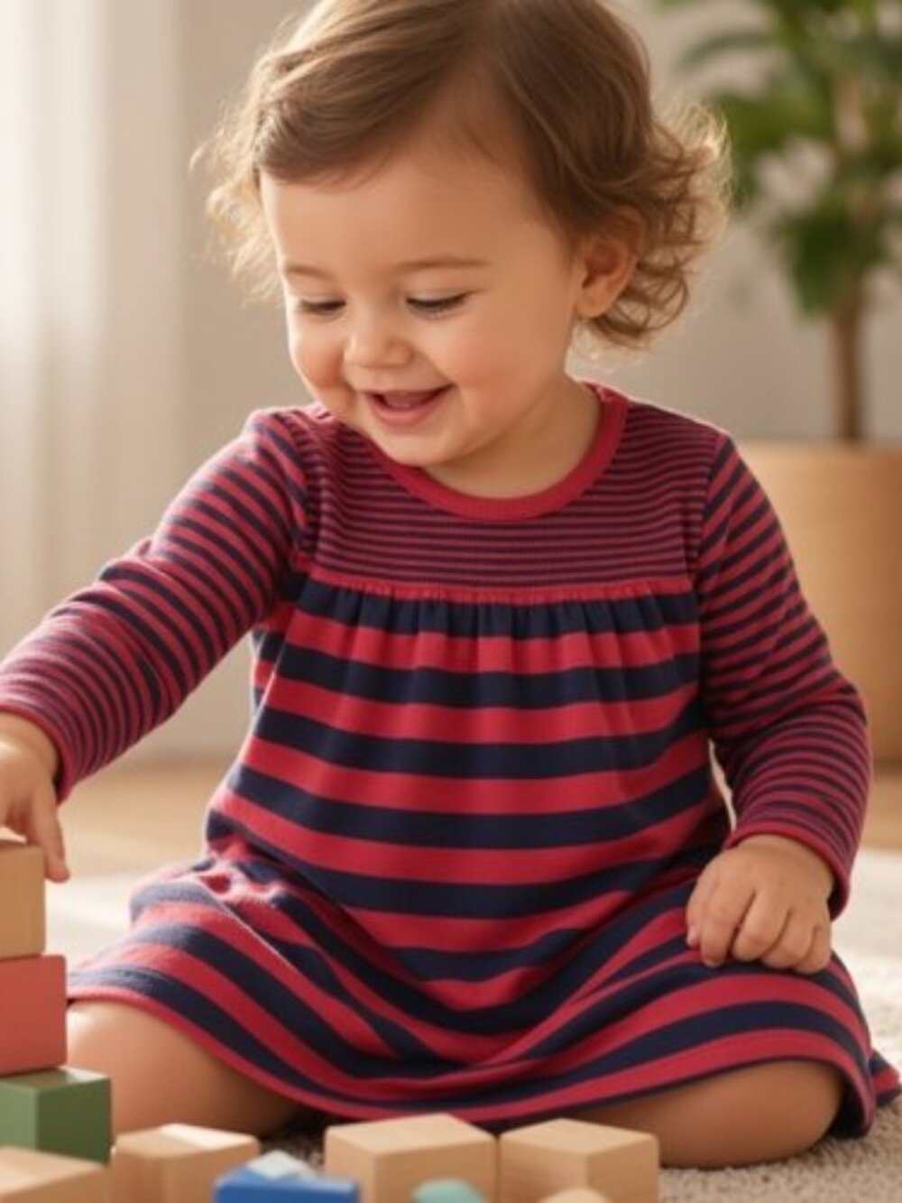 HANNA ANDERSSON Red and Navy Striped Long Sleeve Dress 80 18-24 months
